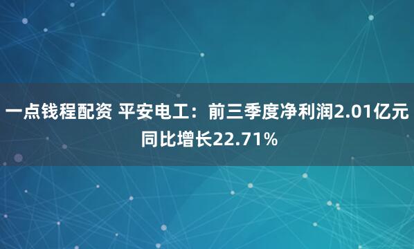 一点钱程配资 平安电工：前三季度净利润2.01亿元 同比增长22.71%